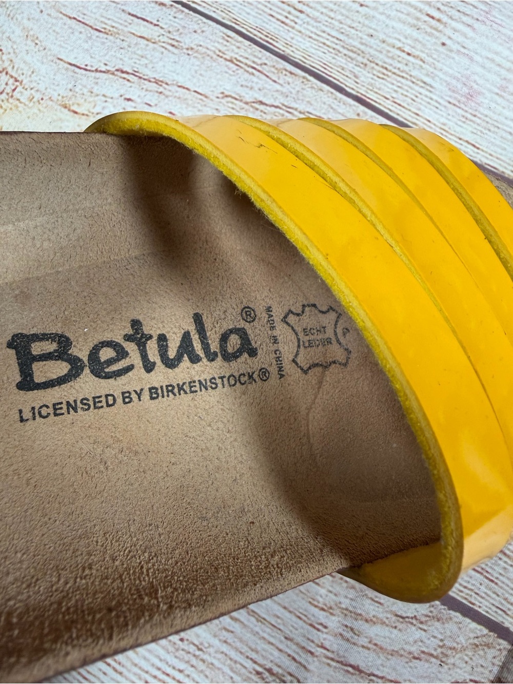 Betula Birkenstock Yellow Patent Strappy Slide Sandals - Picture 9 of 10